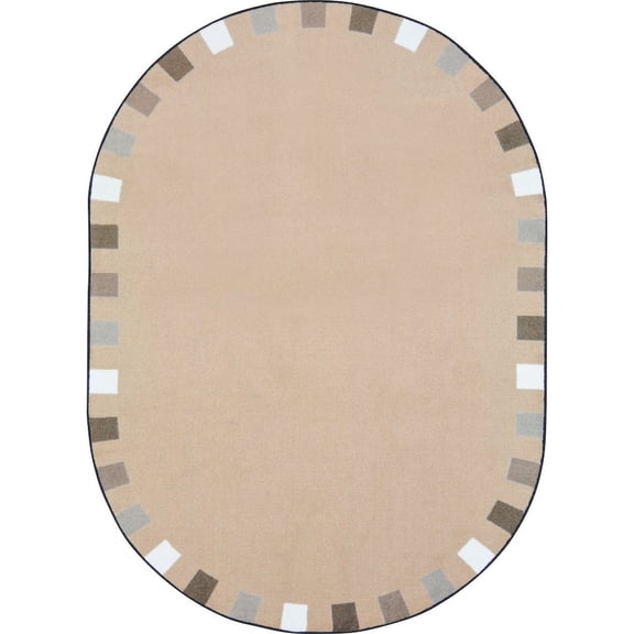 Joy Carpets Kid Essentials On the Border 5'4" x 7'8" Oval Area Rug in Color Neutrals