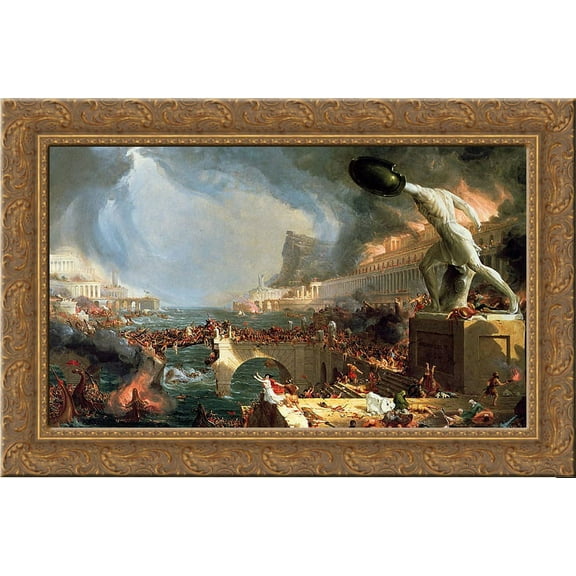 The Course of Empire Destruction 24x16 Gold Ornate Wood Framed Canvas Art by Thomas Cole