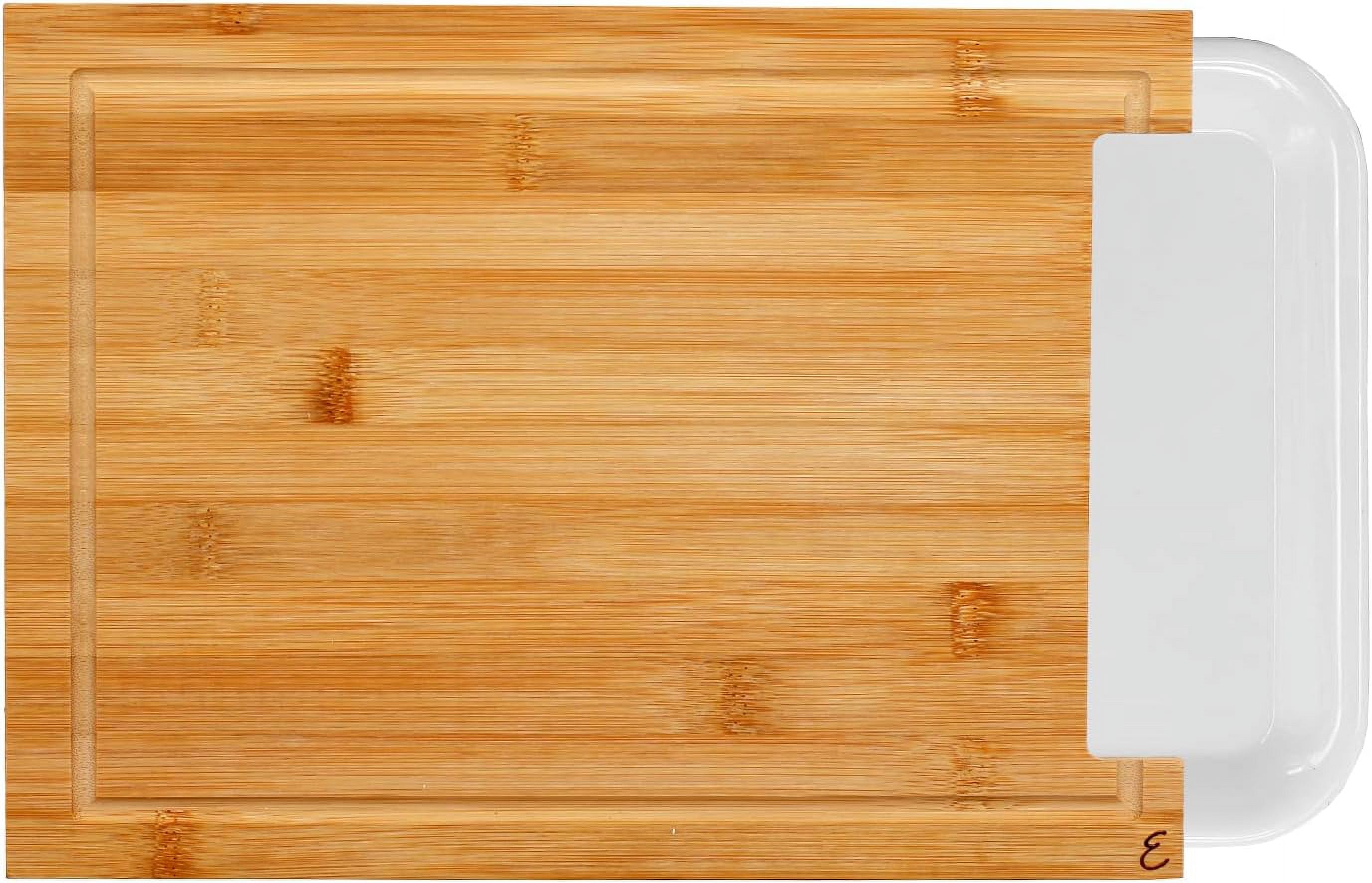 Emeril Lagasse Bamboo Cutting Board with Tray – Multifunction Wood Cutting Board with Pull-Out Container, Juice Groove, Anti-Skid Design, Kitchen Gift Idea