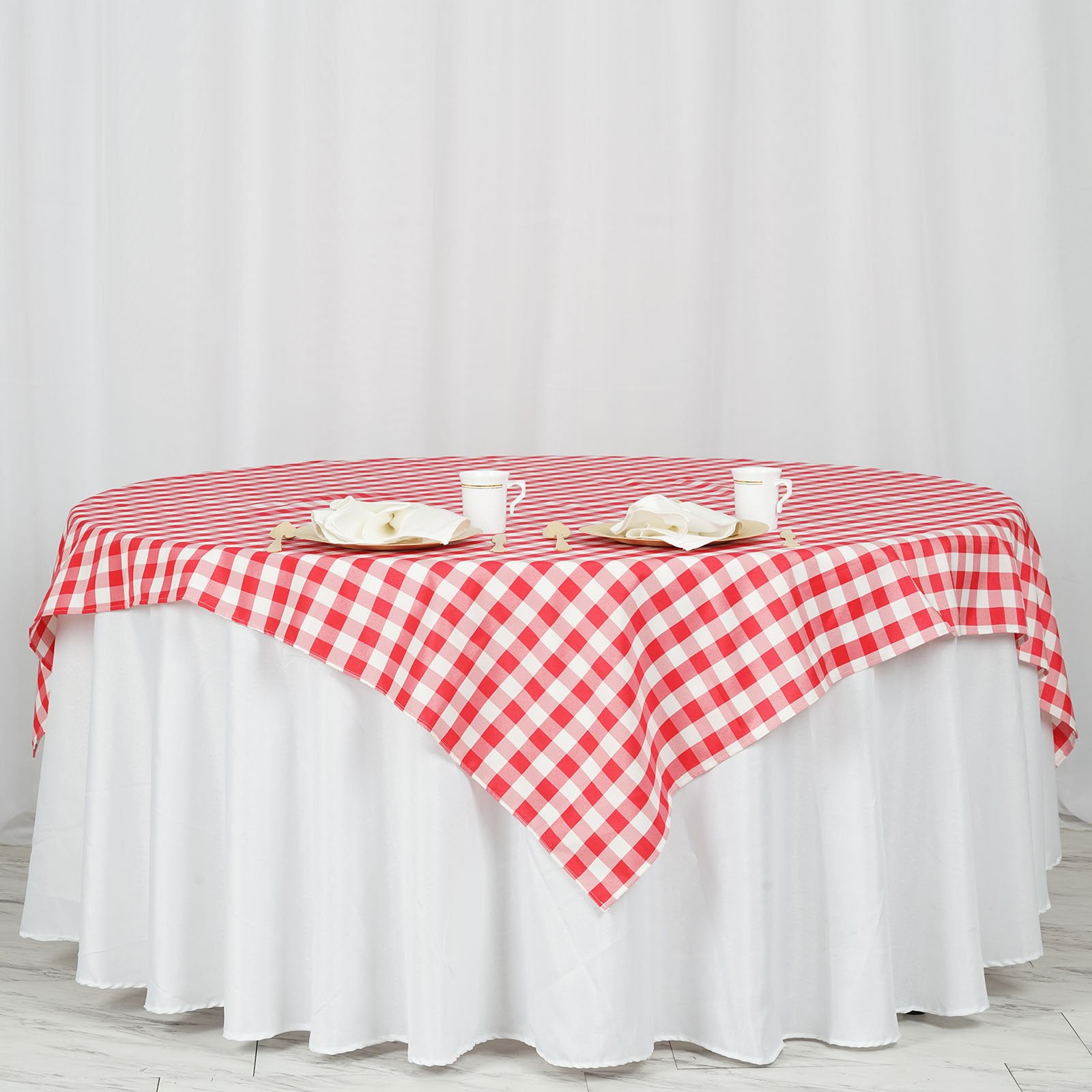 BalsaCircle 70x70" Square Gingham Checkered Polyester Tablecloth - Red and White - Walmart.com ...