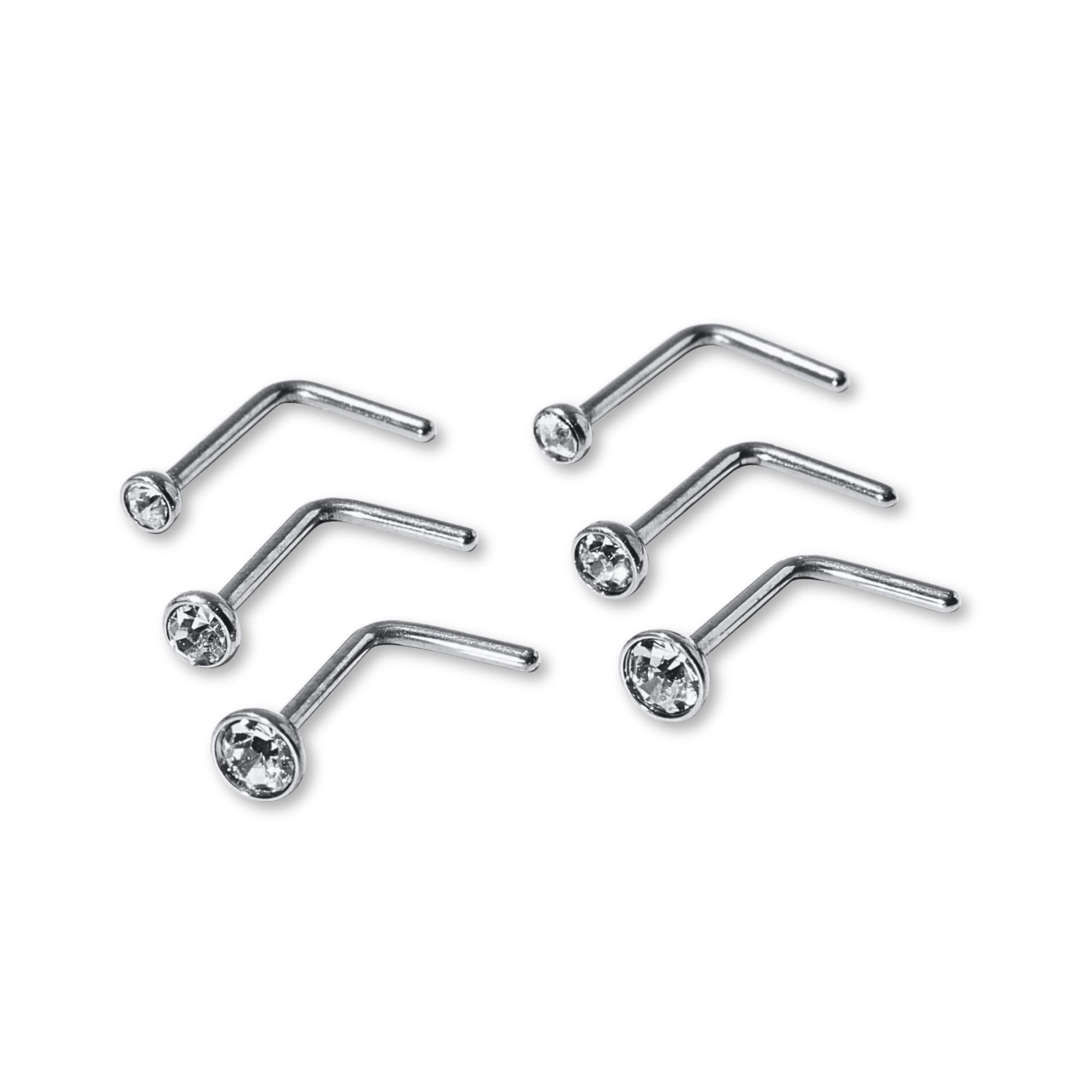 Claire's Nose Rings – Durable Hypoallergenic Titanium Nose Studs for Women – Premium 6-Piece Jewelry for Nose Piercings with Sparkling Gemstones – Black, Gold, and Silver