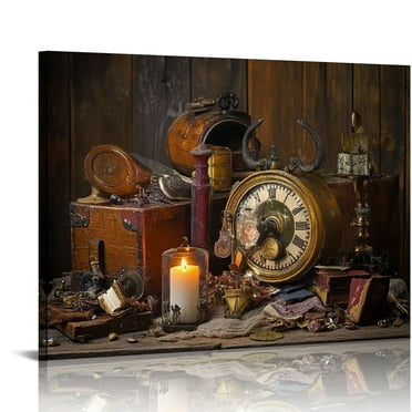 Vintage Nautical Wall Art Retro Pirate Treasure Pictures for Bathroom Decor Antique Rudder Candle Canvas Prints Poster Old Still Life Painting Artwork for Living Room Bathroom Home Decoration