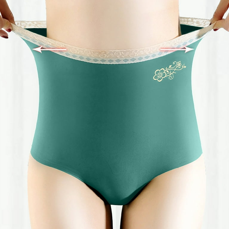 JWZUY Women's Underwear Panties Seamless Flower Print High-waist Lace  Underwear Briefs Dark Blue L 