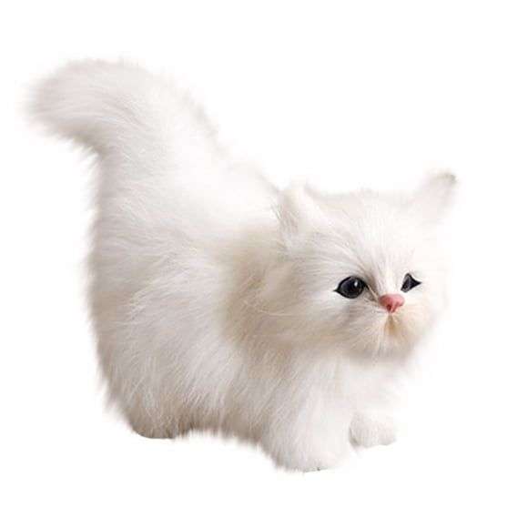 Jouet en Peluche Chat en Fourrure de Lapin Blanc avec Son de Ronronnement Animal en Peluche Réaliste pour Cadeau d'Enfants et Décoration Intérieure