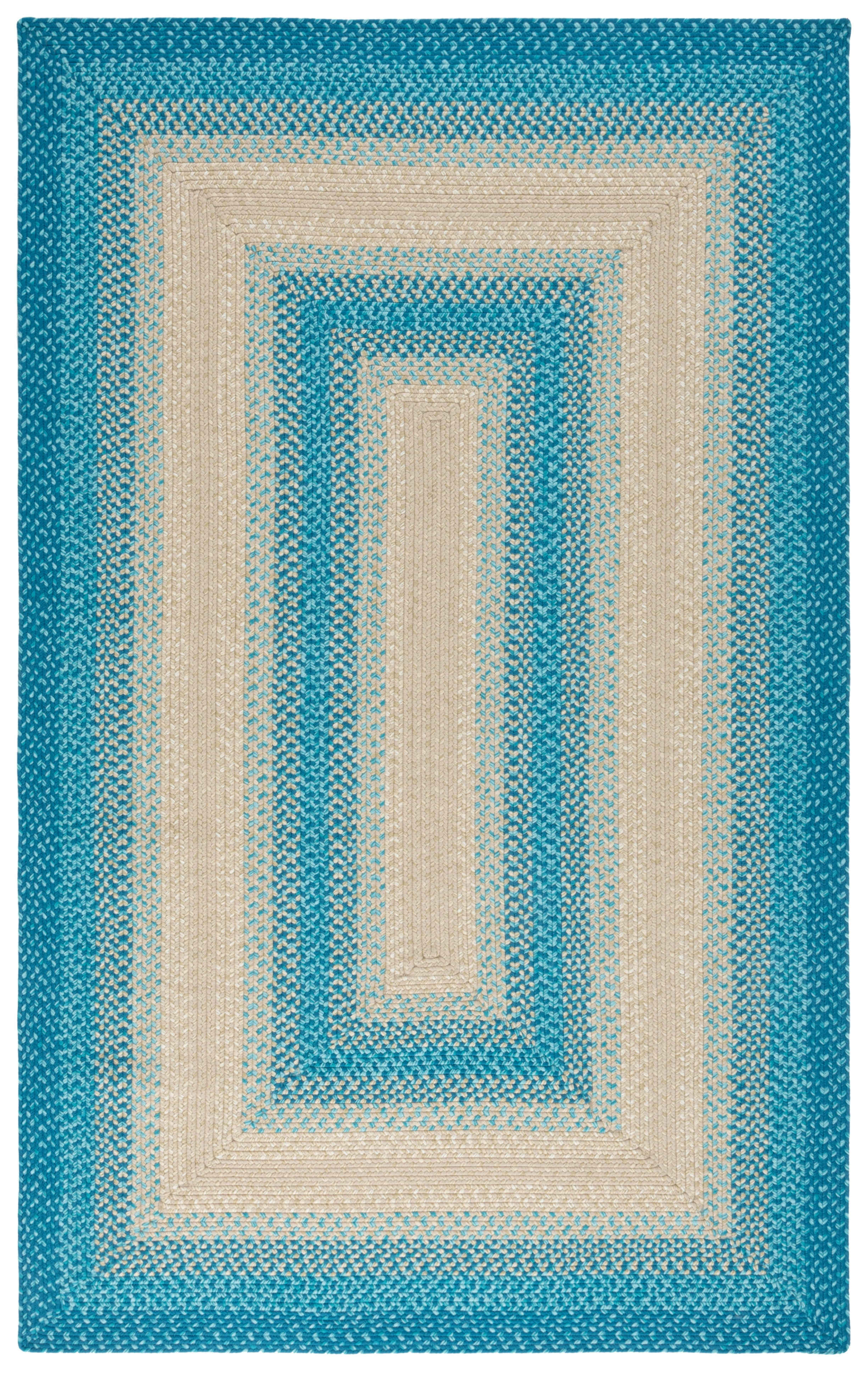 SAFAVIEH Braided Neville Bordered Machine Washable Reversible Area Rug, Blue/Beige, 4' x 6'