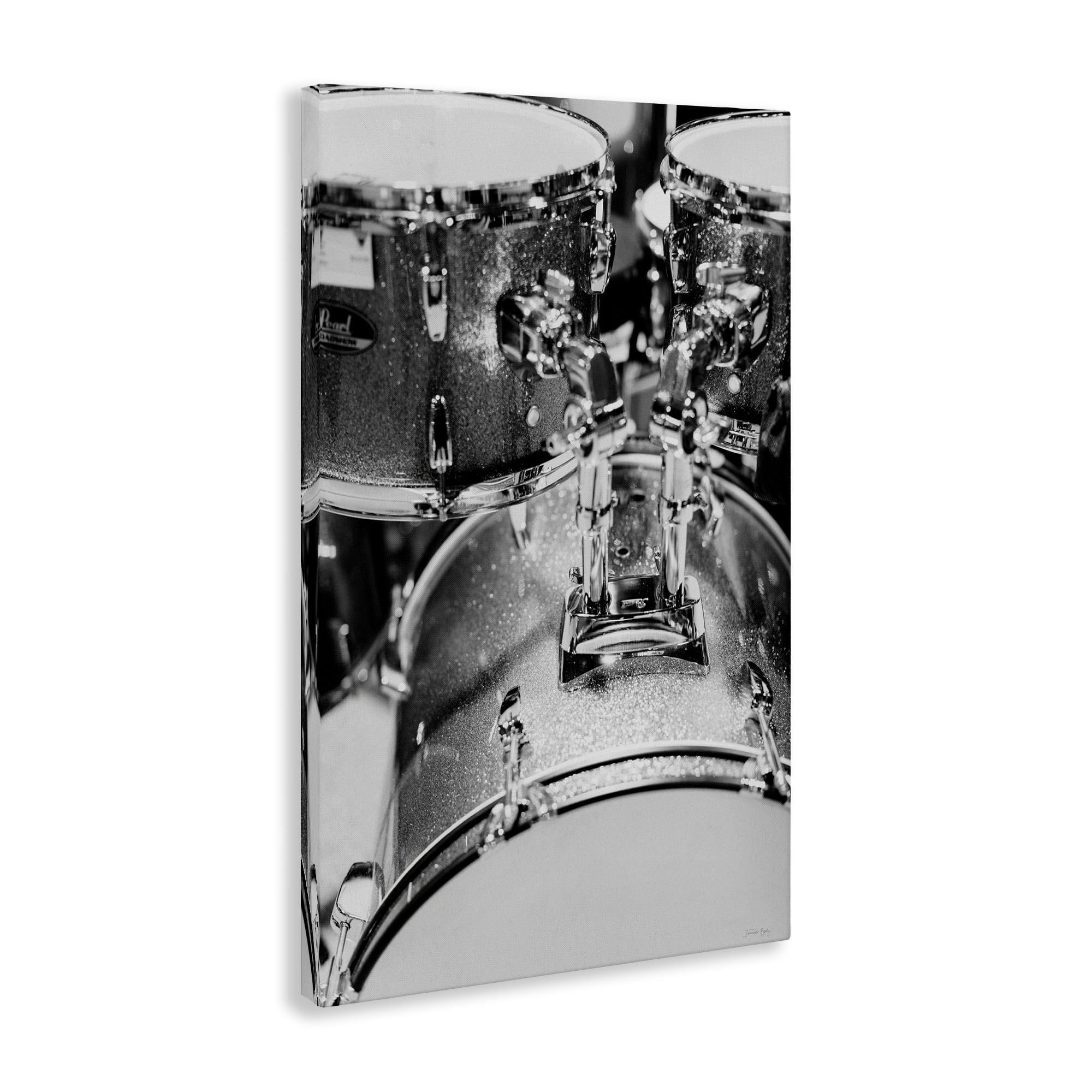 Stupell Industries Drum Set Black & White Entertainment Painting Wrapped Canvas Art Print Wall Art, 16 x 24