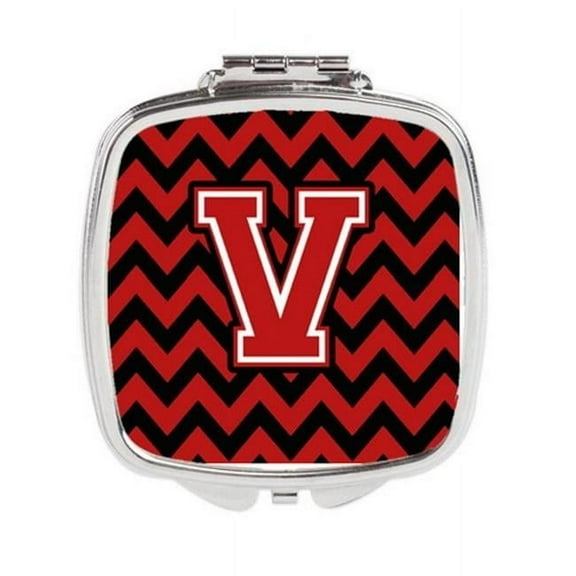 Carolines Treasures  Letter V Chevron Black & Red Compact Mirror