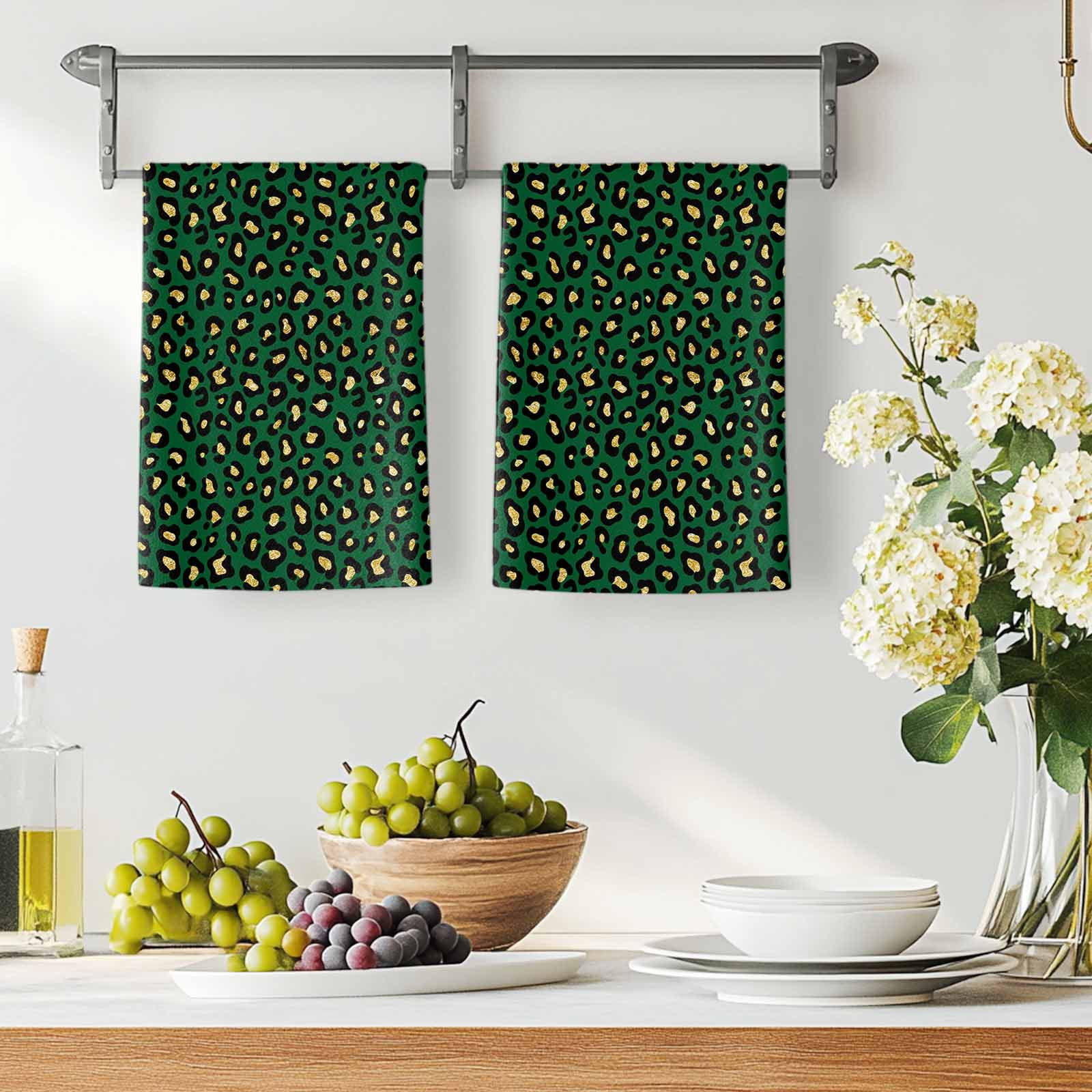 Green Black Kitchen Towels Set of 3, Elegant Modern Abstract Art Luxury Absorbent Dish Towels for Kitchen, Microfiber Hand Towel, Quick Drying Tea Towel for Cleaning Decorative Dishcloths