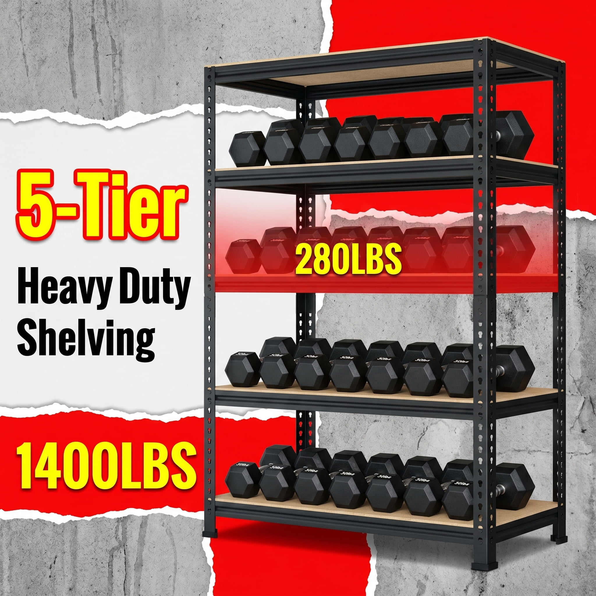 TrumanPick 5-Tier Adjustable Storage Shelf Units for Garage Metal Shelf Rack for Basement Pantry Warehouse, 32"W x 16"D x 63"H, 1400 lbs