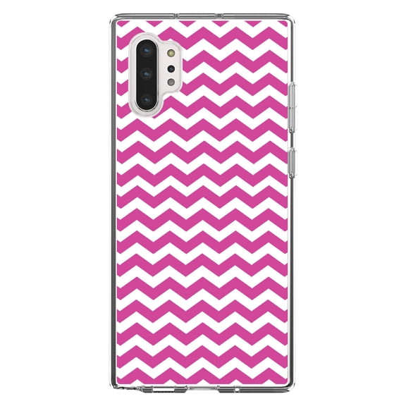 DistinctInk Clear Shockproof Hybrid Case for Galaxy Note 10 PLUS (6.8" Screen) - TPU Bumper, Acrylic Back, Tempered Glass Screen Protector - Hot Pink White Stripes Wave - Stripes Pattern