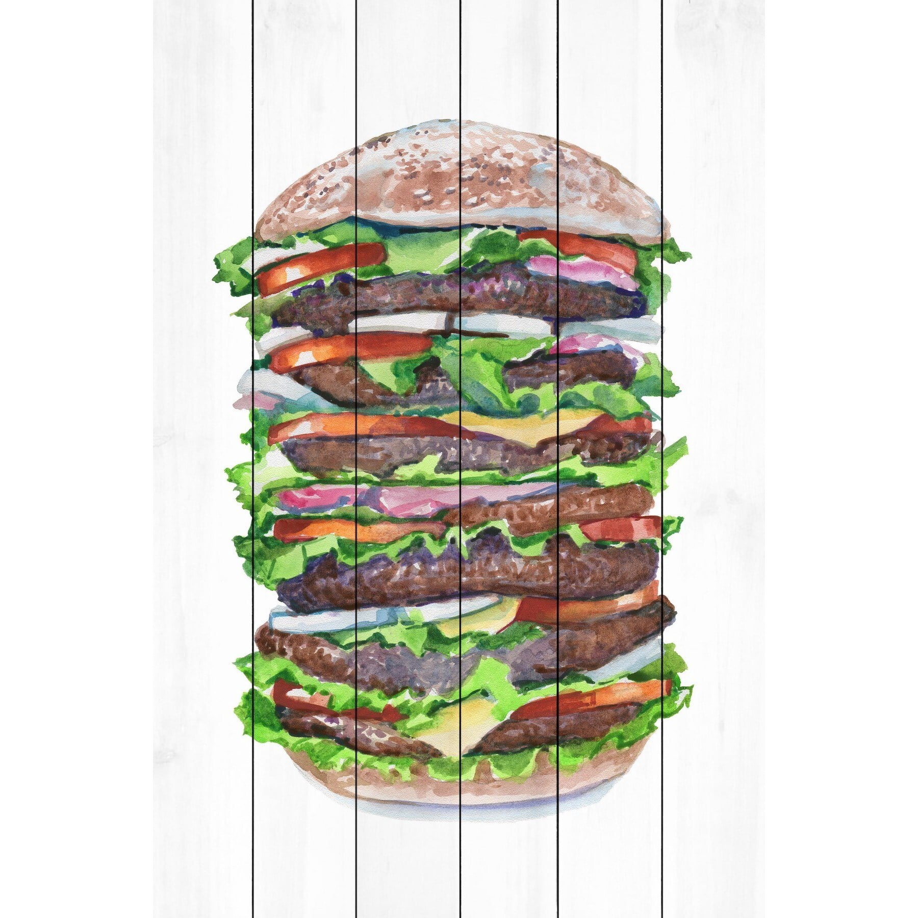 "Stacked High" Painting Art Print on White Wood