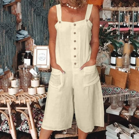 

Dasayo Beige Girls Jumpsuits & Rompers Fashion Women Sleeveless Printed Cold Shoulder Vest Casual Pachwork Jumpsuit