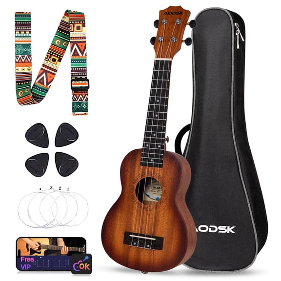 AODSK 23" Concert Ukulele Kit with Gig Bag, Strap, Extra Strings, Picks, Online Lesson, Ukelele Adult Beginner Series AUC-P06