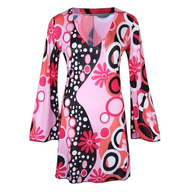Conjunto de disfraz hippie de flores a la moda para mujer, vestido acampanado maravilloso de los años 70, ropa de baile METRO Zulema Traje Hippie Mujeres Adultos