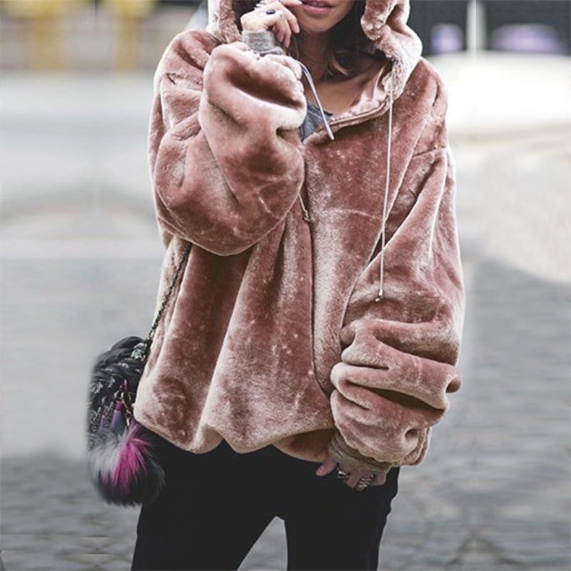 pink fluffy hooded jacket