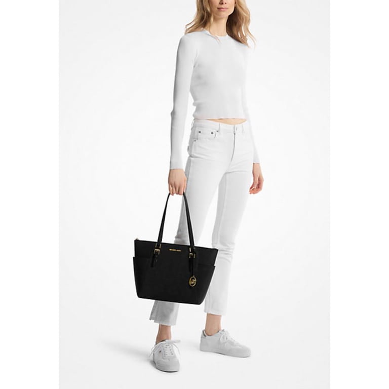 Michael Kors Large Saffiano Leather Shoulder Tote, Black and Gold