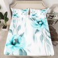 thumbnail image 2 of jejeloiu Watercolor Floral Twin Sheet Sets,Retro Flower Blossom Twin Fitted Sheet,White Cyan Flat Sheet For Teens,Breathable Home Decor,3-Piece, 2 of 7