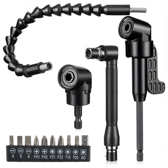 14Pcs Drill Bit Extension Set 105 Degree Right Angle Adapter Flexible Screwdriver Tool Kit