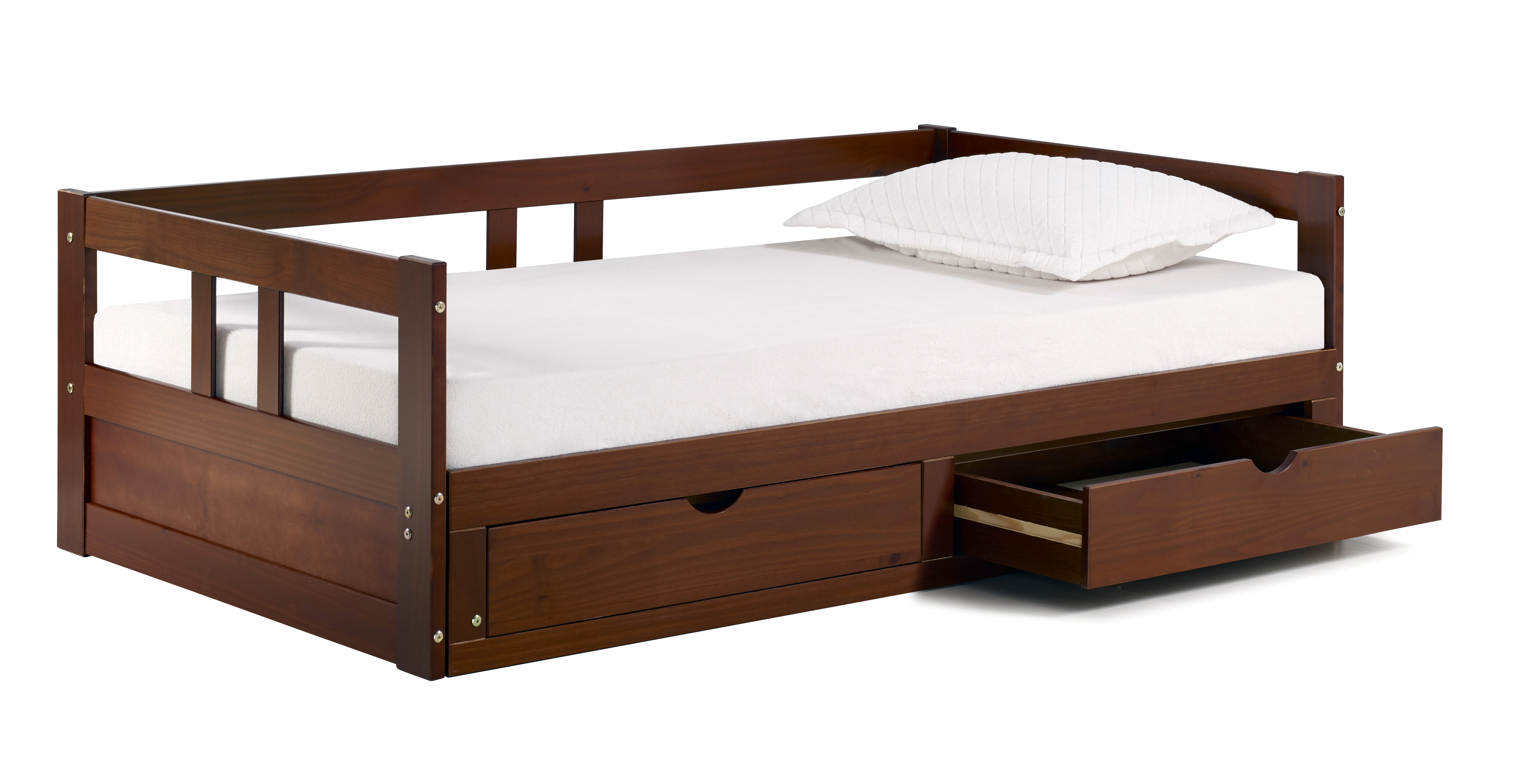 Alaterre Furniture Melody Extendable Brazilian Pine Twin to King Daybed with Trundle and Storage Drawers, Kids Bedroom Furniture, Chestnut