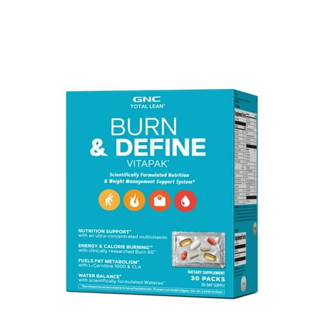 GNC Total Lean Burn and Define VitaPak Program, For Energy, Weight Management and Calorie Burn, With Caffeine, Water Balance, 30 Servings