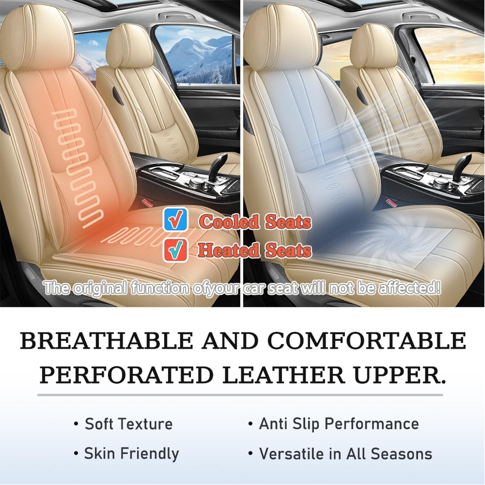 Leather Seat Covers for Nissan Most 98% Cars SUVs,Premium Car Seat Covers Front Set,Waterproof Car Seat Protectors with Airbag,Comfort Interior Cover Seats for Cars(Beige)