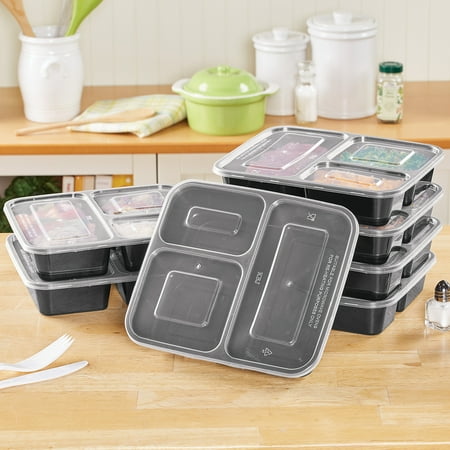 Microwave Meal Prep Containers with 3 Sectional Food Dividers - Set of 7, Reusable and Stackable for Easy