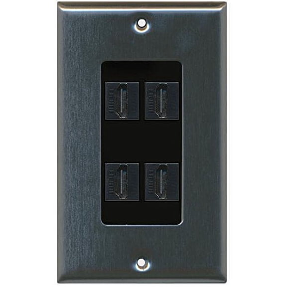 RiteAV - (1 Gang Decorative 4 Hdmi Black Wall Plate Stainless (Black Insert)