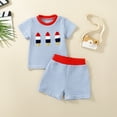 thumbnail image 2 of UAYOTSE Toddler Baby Boy Clothes Set Outfits Solid Short Sleeve Pocket Tops with Dinosaur Print Shorts 2PCS boys under $5.00(3-6 Months,Blue), 2 of 5
