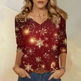 thumbnail image 2 of Womens Fall Tops Christmas 3/4 Sleeve T Shirts for Women V Neck Graphic Xmas Tree Snowflake Print T Shirts Dressy Casual Blouse Y2k Tops Half Sleeve Tunic Tops, 2 of 6