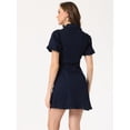 thumbnail image 4 of Mini vestido vaquero de mezclilla con botones en la parte delantera y manga corta abullonada para mujer Azul Profundo S, 4 of 6