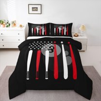 Homewish Sport Baseball 2pcs Bedding Comforter Set For Children Teens Adults,Black Red White Twin Comforter Sets,Usa Flag Breathable Bedding Set,Ultra Soft Home Decor,Reversible