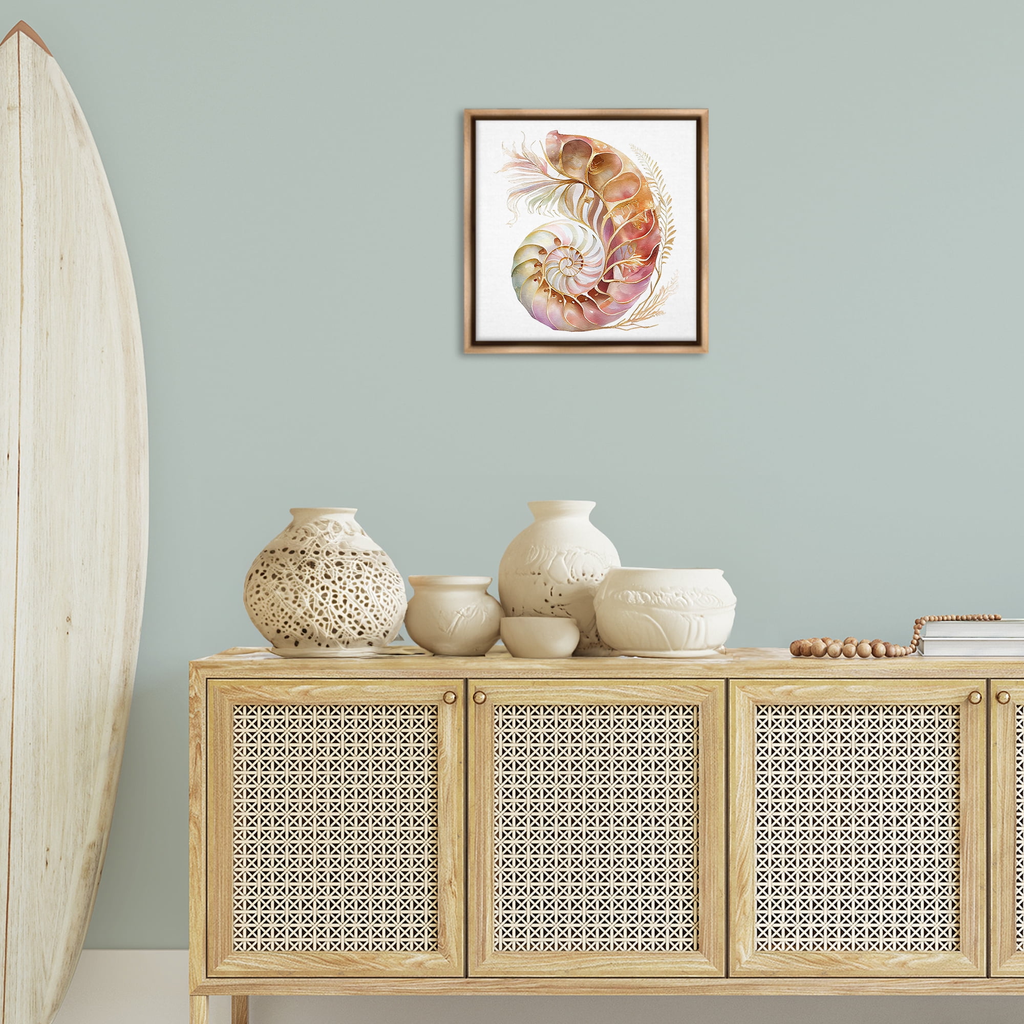 Stupell Industries Curled Nautilus Pattern Nautical & Beach Painting Brown Floater Framed Canvas Art Print Wall Art, 18 x 18