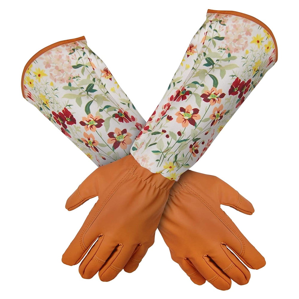 Long Sleeve Leather Gardening Gloves,Long Forearm Protection,Outdoor Protective Work Gloves Fits Most,Rose Pruning Floral Gauntlet Garden Gloves for Women and Men