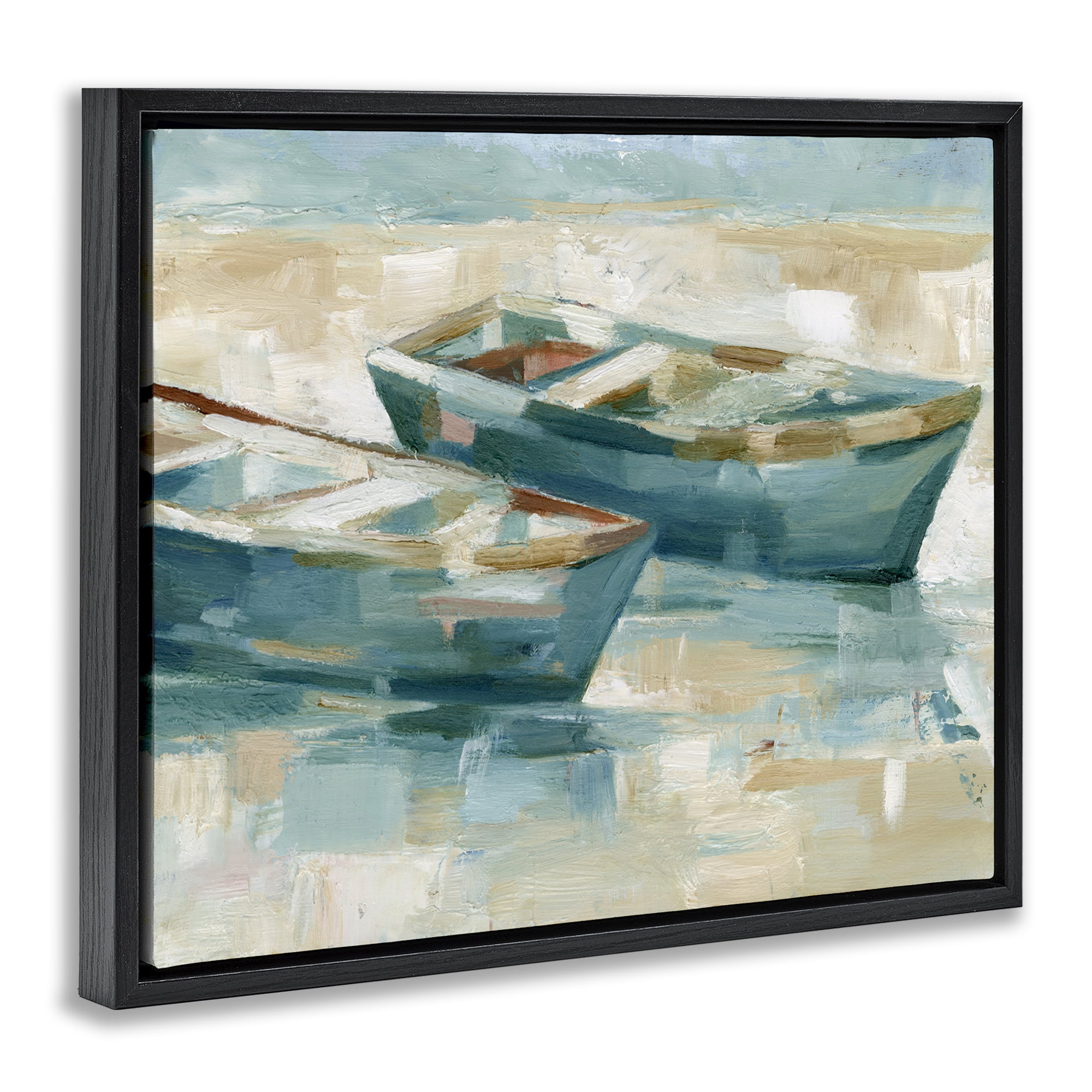 Stupell Industries Two Boats Abstraction Transportation Painting Black Floater Framed Canvas Art Print Wall Art, 31 x 25