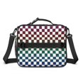 thumbnail image 2 of Multicolor Checkered Pattern Insulated Lunch Bag with Shoulder Strap and Bottle Holder,Bento School Lunch Bag Box,11x9.5x3.5 Inches, 2 of 4