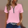 thumbnail image 6 of cocolona Womens Summer Trendy Tops V Neck Zipper Short Sleeve Shirts Dressy Casual Solid Color Blouses, 6 of 6