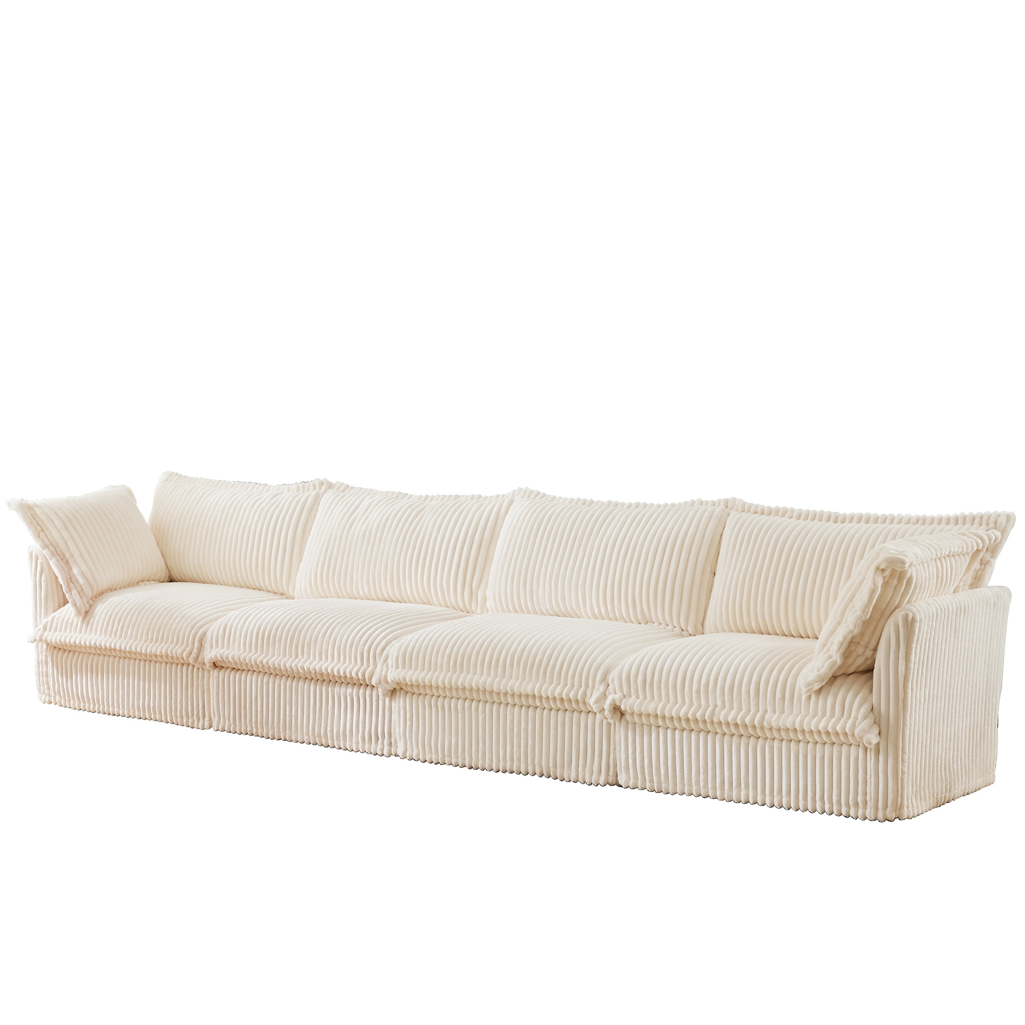 Gewnee Deep Seat Slipcovered Oversize 4 Seater Sectional Sofa Couch with Removable Cover,Comfy Cream Corduroy Fabric for Living Room