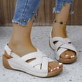 thumbnail image 6 of Xfvqtps Wedges for Women Slingback Adjustable Buckle Crisscross Straps Open Toe Arch Support Non Slip Summer Leather Casual Walking Sandals Beige, 6 of 9
