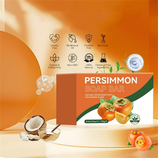 Jabón Desodorante Corporal de Caqui 200 G | Suave y No Irritante | Aroma Floral | Jabón Artesanal de Proceso En Frío para Una Hidratación Excepcional | Una Experiencia de Limpieza de Lujo