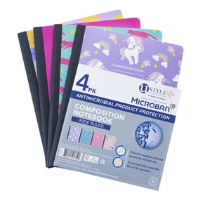 U Style Fashion Antimicrobial Composition Book with Microban, 100Sh, WR, 4Pk