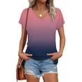 thumbnail image 6 of CFLVAEK Casual Tshirts Shirts for Women Fashion Gradient Graphic Tees Loose Fit V Neck Short Sleeve Tshirt Summer Going Out Tops Pink S, 6 of 6
