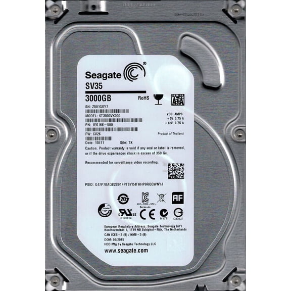 ST3000VX000 P/N: 1ES166-500 F/W: CV26 TK Z50 Seagate 3TB