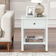 thumbnail image 3 of Solid Pine Wood Beside End Table, Nightstand with Open Shelf and Drawer for Bedroom Living Room, White, 3 of 7