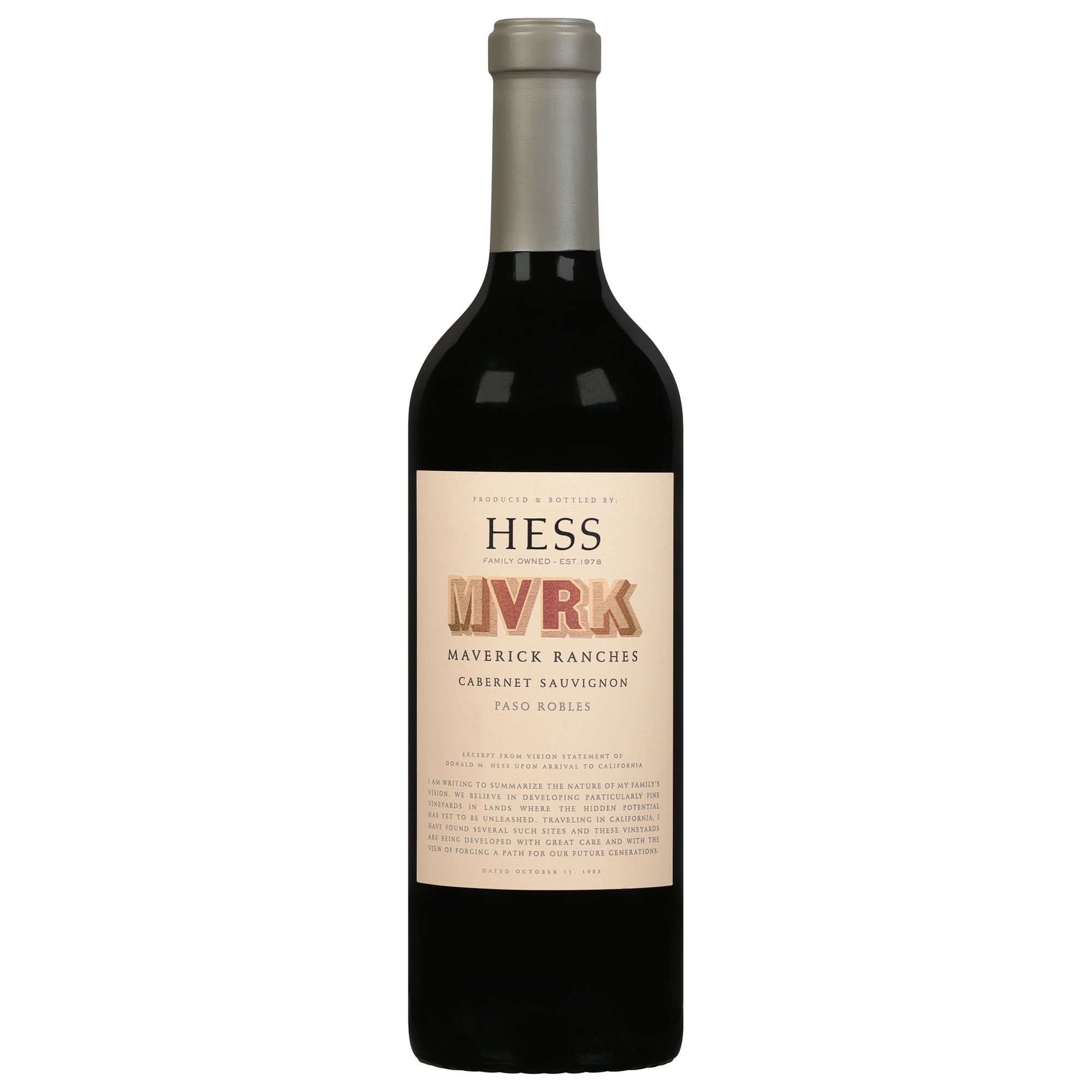 Hess Maverick Ranches Dry Red Wines Cabernet Sauvignon, 750 ml Glass Bottle Paso Robles 13.5% ABV