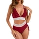 thumbnail image 2 of Trajes de baño Amzcrzy Tankini para mujer, bikini de control de abdomen, bikini de mujer de cintura alta, traje de baño dividido de color con cordón, traje de baño abdominal fruncido, vino, L, 2 of 9