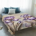 thumbnail image 4 of Purple Iris Blanket Soft Cozy Warm Throw Blanket for Couch, Plush Fuzzy Flannel Fleece Blankets for Sofa, Spring Vintage Flowers Butterfly Leaves Khaki Bed Blankets Lightweight Gifts for Men, 50"x60", 4 of 9