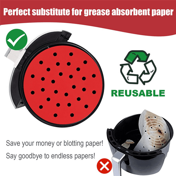 2pcs 9 Inch Round Reusable Silicone Liners Non-Stick for Ninja Gourmia Power XL Red
