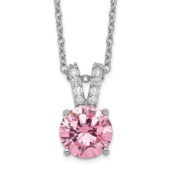 Auriga Fine Jewelry 925 Sterling Silver Rhodium-plated Pink and White Brilliant-cut CZ Split Bail Necklace for Women 18"