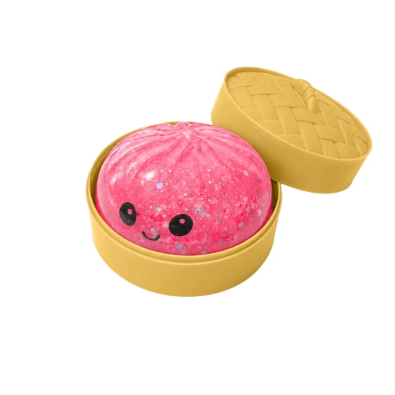 Dumpling Squishy Sparkling Dumpling Shaped Stress Toy with Pink Glitter and Kawaii Expression for Non-Sticky Squeezing Fun and Anxiety Relief at Desk
