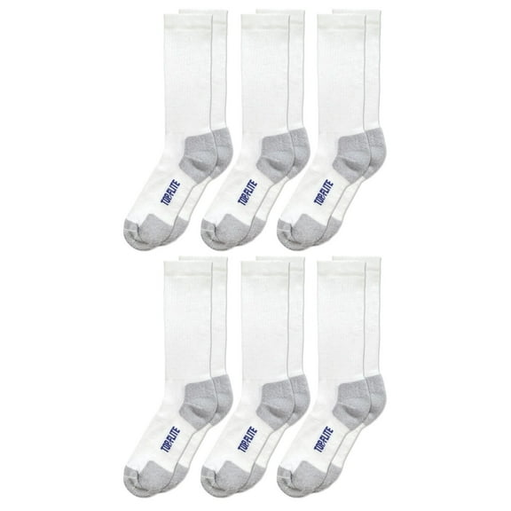 Top Flite Mens Coolmax Seamless Cushion Sport Ribbed Crew Athletic Socks 6 Pair Pack